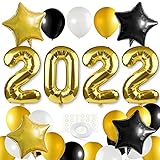MIAHART Silvesterparty Dekoration 2022 XXL Set, 2022 Riesenfolienballons, Schwarzgold und Weißballon Set Folienballon Dekorationen Partyzubehör