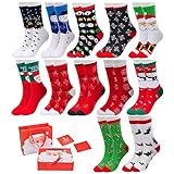 Vertvie 12 Paar Unisex Weihnachtssocken Christmas Socks Weihnachtsmotiv Weihnachten Festlicher Baumwolle Socken Mix Design für Damen und Herren (Einheitsgröße, 12er Pack06)