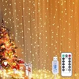 Yizhet Lichtervorhang 3x3m LED Lichterketten Vorhang LED Lichterkettenvorhang mit 8 Modi, IP65 Wasserdicht Lichtervorhang Innen Außen Deko für Fenster, Weihnachten, Hochzeit, Party (300LED, Warmweiß)