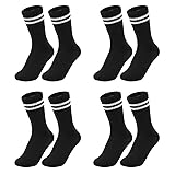 Opopark Unisex Sportsocken, 4 Paar Tennissocken Soft Baumwollsocken 2 Stripes Retro Socken Laufsocken, Socken bis zur Wadenmitte Socken Herren Damen Freizeit und Sport(m Schwarz)