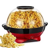 Popcornmaschine 5.5L, HOUSNAT 800W Aktualisiert Popcorn Maker Machine für Zuhause, heißes Öl mit Antihaftbeschichtung und Abnehmbares Heizfläche, Leise & Schnell, Zwei Messbecher