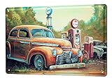 Blechschild Nostalgie Auto Retro G. Huber USA Tankstelle