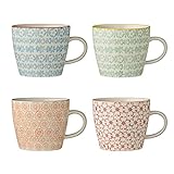 Bloomingville Tassen Carla - Kaffeetasse Teetasse mit Henkel, rot grün blau orange, Keramik, 4er Set