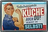 LANOLU Retro Blechschild Küche - Vintage Schild mit Spruch - KÜCHENREGELN SELBSTREINIGUNG - lustige Wanddeko Küche - Poster als Metallschild, 20x30 cm