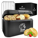 Edelwald - Brotkasten schwarz inkl. Lüftungsgitter - Hochwertige Brotbox hält Dein Brot länger frisch - Brotbehälter (30x15x20cm)