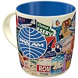 Nostalgic-Art Retro Kaffee-Becher, 330 ml, Pan Am – Travel Collage – Geschenk-Idee für Reiselustige, Keramik-Tasse, Vintage Design