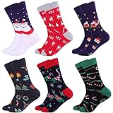 Toes Home 6 Paar Herren Weihnachtssocken, Lustige Socken 39-46, Bunte Gemusterte Warme Witzige Baumwolle Socken für Weihnachten Geburtstag und Adventskalender