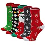 LOFIR Bunte Lustige Socken Damen Weihnachtssocken Tiermuster Strümpfe aus Baumwolle Mädchen Socken Weihnachten Geschenk für Frauen, Größe 35-41, 5 Paare