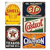 Vintage Auto Motorrad Öl Benzin Blechschilder Retro Garage Blechschilder Alte Auto Shop Poster Öl und Tankstelle Schild Man Cave Garage Bar Wanddekoration 5 Stück 20 x 30 cm