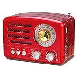 PRUNUS J-160 AM/FM/SW Retro Radio mit Bluetooth, Nostalgie Radio Klein mit 1800mAh Wiederaufladbare Batterie, Kleines Radio Küchenradio, Transistorradio Unterstützt USB/TF/Aux Funktion.(Rot)