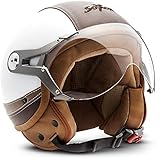 SOXON® SP-325 Urban „White“ · Jet-Helm · Motorrad-Helm Roller-Helm Scooter-Helm Moped Mofa-Helm Chopper Retro Vespa Vintage · ECE 22.05 Visier Leather-Design Schnellverschluss Tasche XL (61-62cm)