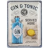 Nostalgic-Art Retro Blechschild Gin & Tonic Served Here – Geschenk-Idee als Bar-Zubehör, aus Metall, Vintage-Design zur Dekoration, 30 x 40 cm