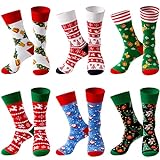 Lounwee Weihnachtssocken Herren Crew Socken Männer & Frauen bunte Kuschelsocken Weihnachten farbigen gemusterten Socken 6 Paar 39-46