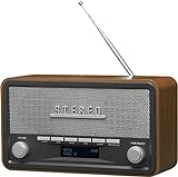 Denver DAB Radio DAB18, Radio mit Bluetooth, Retro Radio aus Holz, FM Radio, DAB, DAB+, AUX, Batterien oder Netzstrom