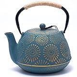 MILVBUSISS Teekanne aus Gusseisen, großes Fassungsvermögen, 1,2 l, Teekessel für Herd, Sakura-Design, japanische Teekanne mit emaillierter Innenseite, 1200 ml, Grün