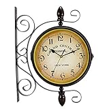 Dyna-Living Bahnhofsuhr Doppelseitige Hängenduhr Wanduhr Retro Vintage Clock (8 Zoll)