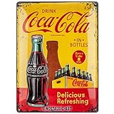 Nostalgic-Art Retro Blechschild, Coca-Cola – In Bottles Yellow – Geschenk-Idee für Coke-Fans, aus Metall, Vintage-Design zur Dekoration, 30 x 40 cm