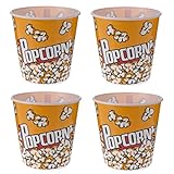 MIJOMA Set Popcorn Eimer Popcornschüssel Popcorn Bucket für Filmeabend Kinoabend Heimkino, wiederverwendbar, Fassungsvermögen je 2,8 Litern (17.5x17.5x17.5cm - 4 Stück, gelb)
