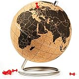 Suck UK Mini Kork Globus-halten Sie ihre Reisen, Abenteuer und Erinnerungen auf Dieser hochwertigen, lehrreichen Weltkarte fest, inkl. Stecknadeln, 14 cm Durchmesser, Braun/Schwarz, Klein