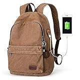 Muzee Canvas Rucksack, Leichter Anti-Diebstahl-Reise-Rucksack mit USB-Ladeanschluss für herren Damen für die schule für 15,6 Zoll Laptop rucksack