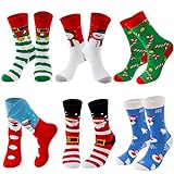 Lounwee Weihnachten Socken für Damen Frauen - lustige Geschenke für Frauen Weihnachten Neuheit Baumwolle Crew Socken Set mit bunten Designs 6 Paar Weihnachtssocken Damen 35-42