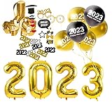XXL Silvester Deko Set 2023 - Neujahrsdeko - New Year Decoration - mit Luftballons, Luftschlangen, Latexballons, Konfetti, Fotorequisiten als Dekoration zu Neujahr