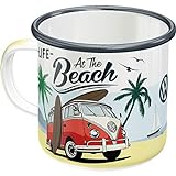 Nostalgic-Art Retro Emaille-Tasse, 360 ml, VW Bulli – Beach – Volkswagen Bus Geschenk-Idee, Camping-Becher, Vintage Design