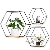 Hexagon Wandregal Ablage aus Holz Metall, 3 Größen Hängeregal Schweberegal Gitterregal Wanddeko Dekorative Regale für Wohnzimmer Schlafzimmer Küche