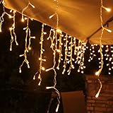 Lichterkette Eisregen Außen, 5m 200er LED Lichtervorhang LED mit Timer, IP44 wasserdicht 8 Modi für Innen Außen Weihnachten, Schlafzimmer , Party, Hochzeit, Balkon, Garten Deko(Warmweiß)