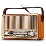 PRUNUS J-120 AM/FM/SW Retro Radio Klein, Kofferradio mit 1800mAh Akku, oder AC-Strom, Küchenradio Nostalgie Radio mit Bluetooth, Unterstützt USB/TF/AUX Funktion, Einfaches Radio für Senioren.
