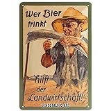 Nostalgic-Art Retro Blechschild, Wer Bier trinkt hilft der Landwirtschaft – Geschenk-Idee als Bar-Zubehör, aus Metall, Vintage-Dekoration, 20 x 30 cm
