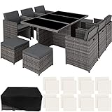 TecTake 800855 Aluminium Poly Rattan Sitzgruppe 6+1+4, klappbar, für bis zu 10 Personen, inkl. Schutzhülle und Edelstahlschrauben (Grau | Nr. 403821)