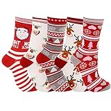 Legendog 5 Paare Weihnachtssocken, Unisex weiche Baumwollsocken/Warm Weihnachten Socken für Männer und Frauen