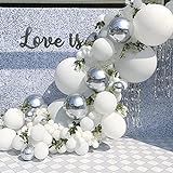 SANERYI Weiß Luftballons Girlande Kit 130stk Weiße und Metallic Silber Konfetti Ballons Geburtstag Set für Hochzeit Baby Duschen Ballongas Helium