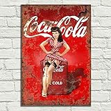 Lbs4all Coca Cola Metallschild mit Pin-up-Mädchen, Aluminium, Vintage-Stil, für Pub, Tiki-Bar, Zuhause, Cafe, Wand, Retro-Club