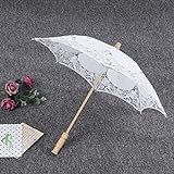 Spitze Regenschirm Lace Umbrella Spitze Sonnenschirm Regenschirm Hochzeit Weiße Baumwolle Mode Holzgriff Dekoration Regenschirm (groß)(Weiß)
