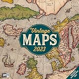 Vintage Maps 2023, Wandkalender / Broschürenkalender im Hochformat (aufgeklappt 30x60 cm) - Retro-Karten-Kalender mit Monatskalendarium zum Eintragen